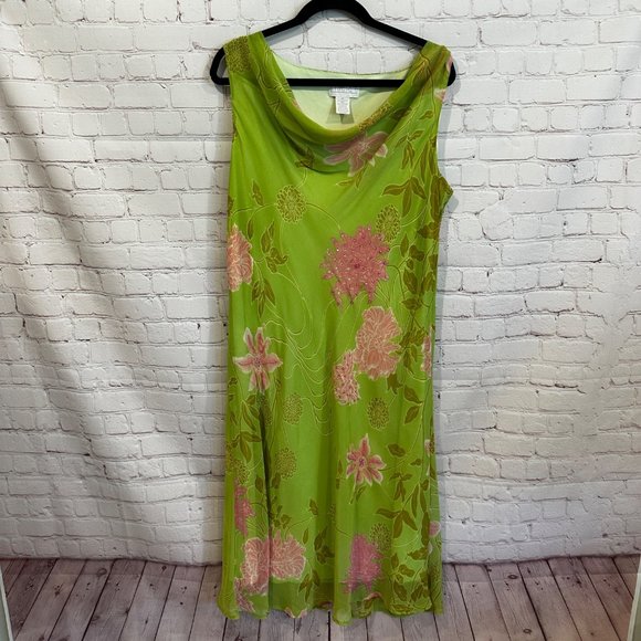 Studio C Dresses & Skirts - Studio C Vintage 90s Y2k Sheer Lime Green Floral Spring Maxi Dress Size 18